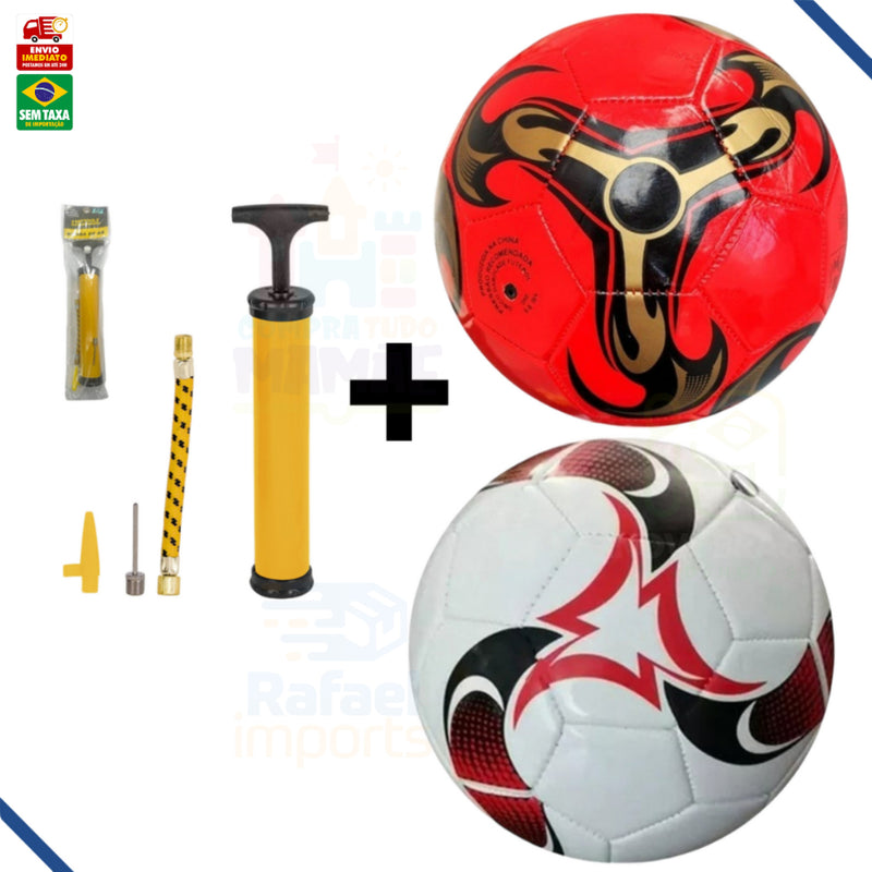 Kit Bola de Futebol + Bomba de Ar Manual Portátil Para Encher Bola Tamanho Oficial Couro Sintético