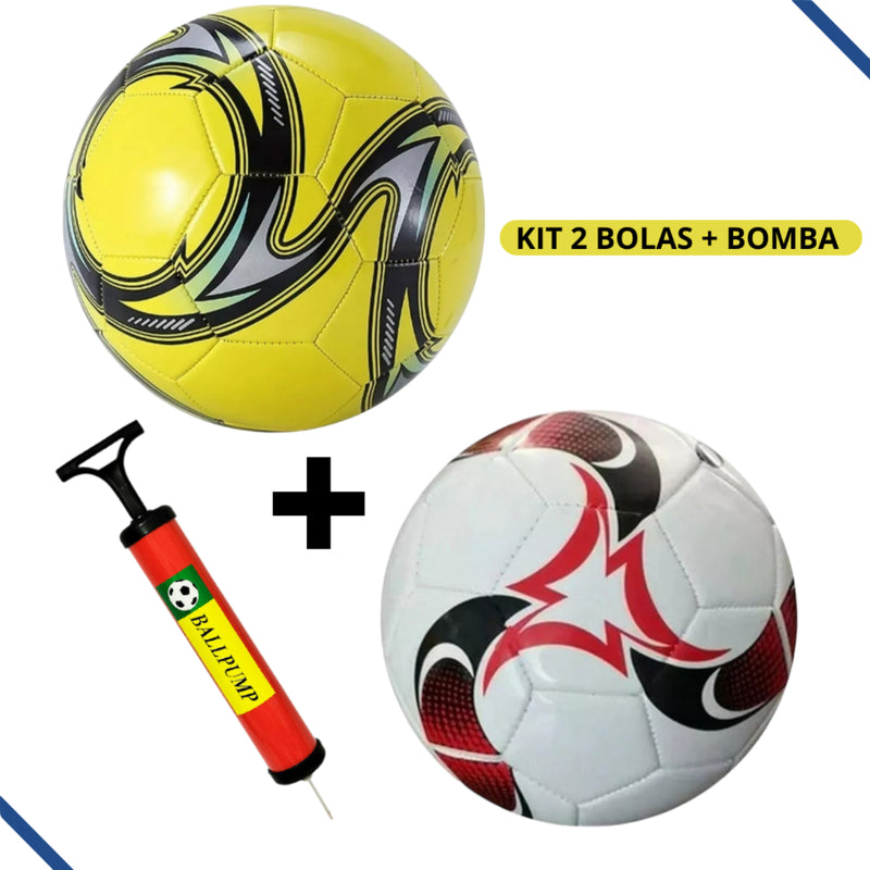 Kit Bola de Futebol + Bomba de Ar Manual Portátil Para Encher Bola Tamanho Oficial Couro Sintético