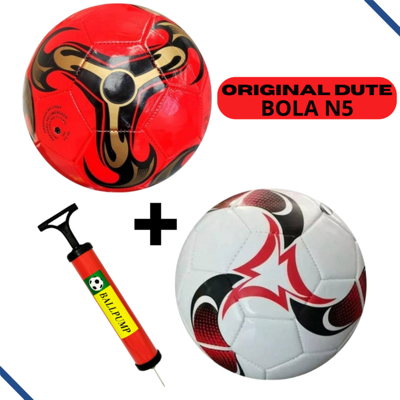 Kit Bola de Futebol + Bomba de Ar Manual Portátil Para Encher Bola Tamanho Oficial Couro Sintético