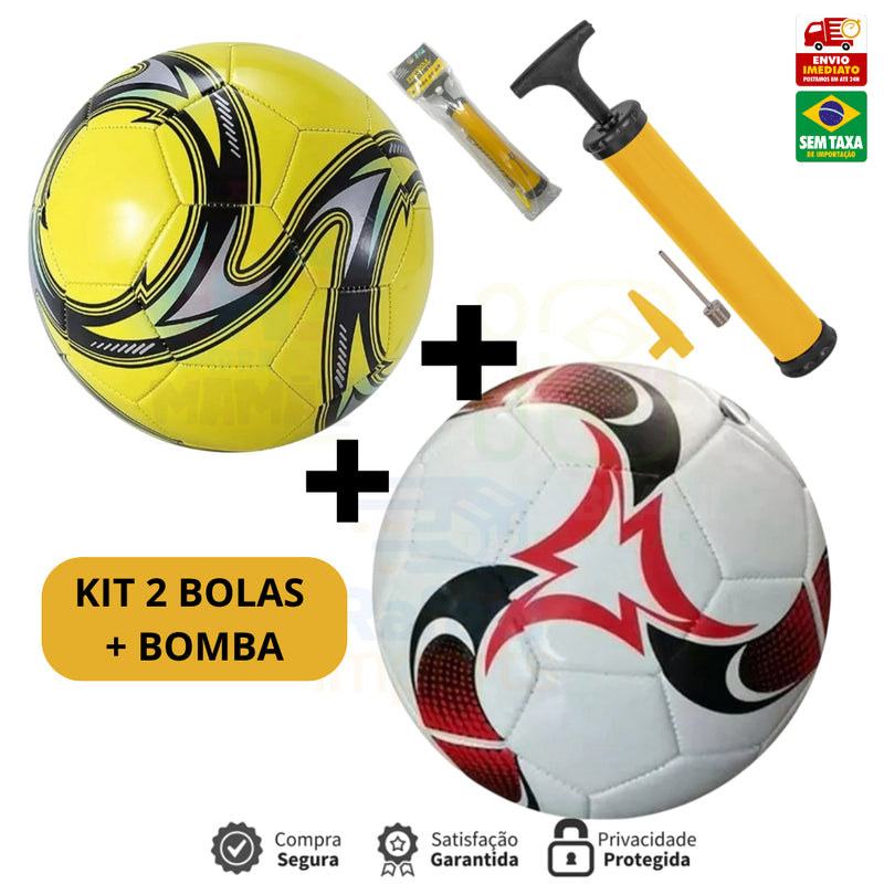 Kit Bola de Futebol + Bomba de Ar Manual Portátil Para Encher Bola Tamanho Oficial Couro Sintético