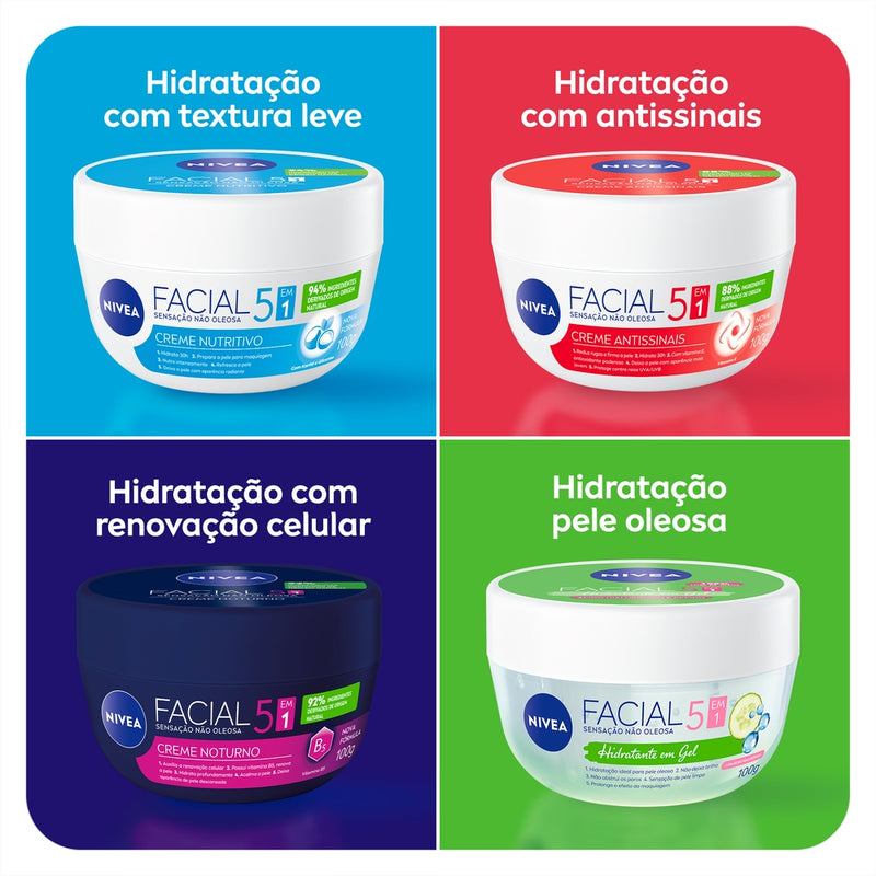 Creme Facial NIVEA 100g - Antissinais - Nutritivo - Noturno - Gel Fresh